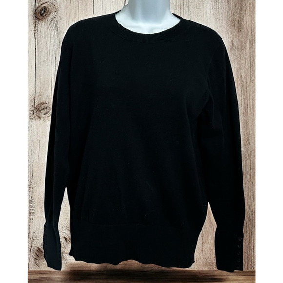 Boden Womens Size L Black Pullover Sweater Minimalist Long-Sleeve Button Cuffs - Picture 1 of 6